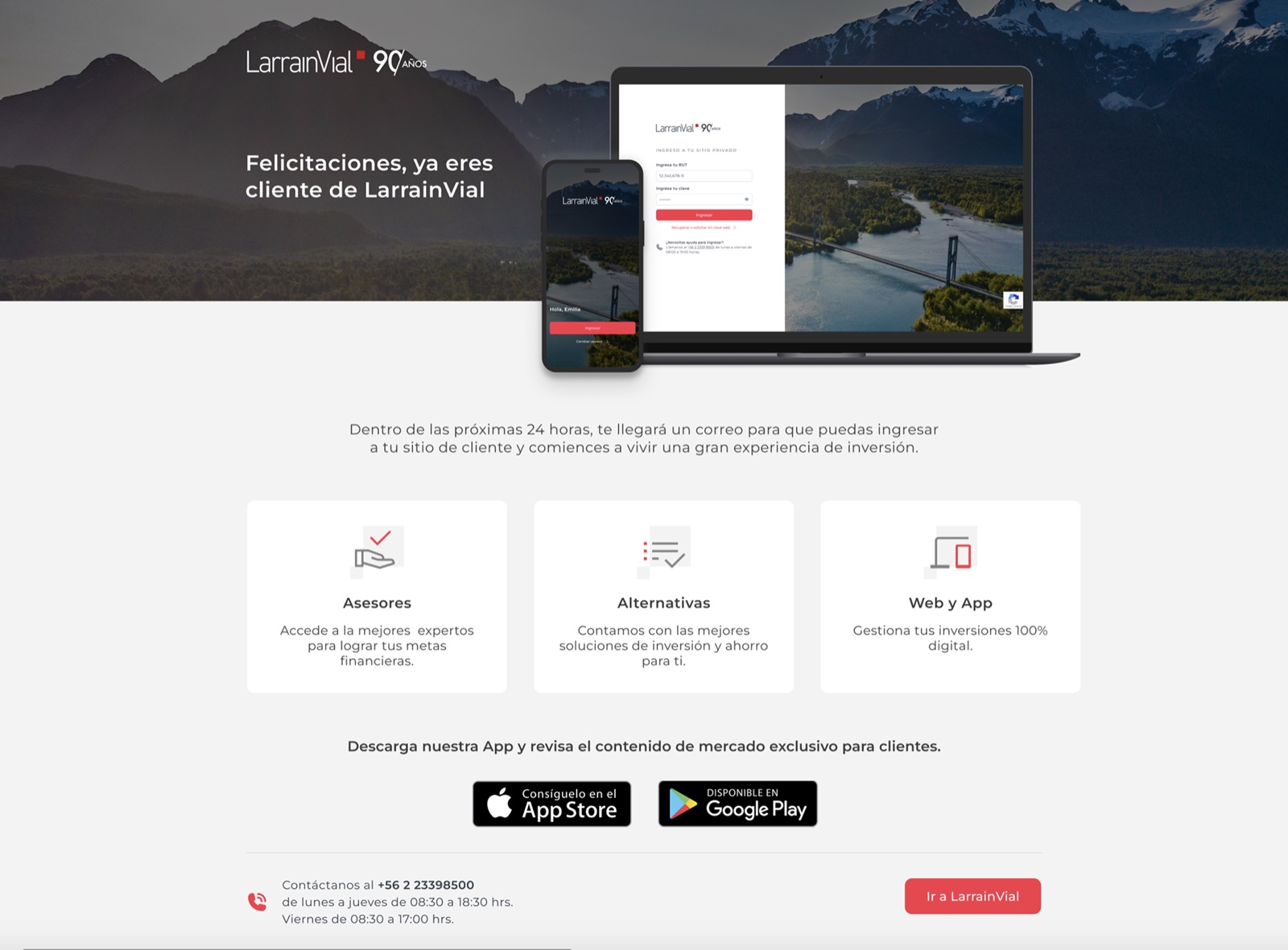 Pantalla final de confirmación de creación de cuenta en el onboarding